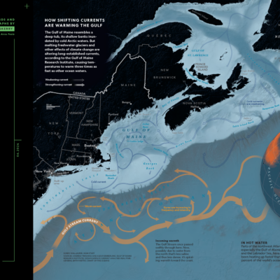 2025 CaGIS Map Design Competition, Honorable Mention, Professional Map Competition (Thematic): How Shifting Currents are Warming the Gulf: Degrees of Change by Soren Walljasper, National Geographic Magazine